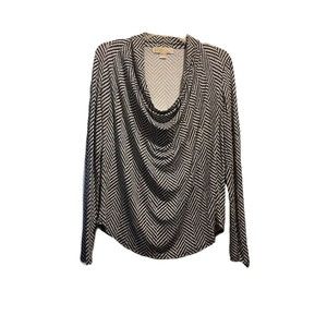 MICHAEL Michael Kors Black & White Herringbone Cowl Neck Long Sleeve Top Medium